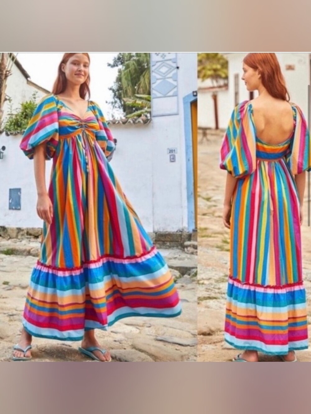 FARM Rio Striped Scarf Maxi Ruffled Dress XS - Picture 2 of 7